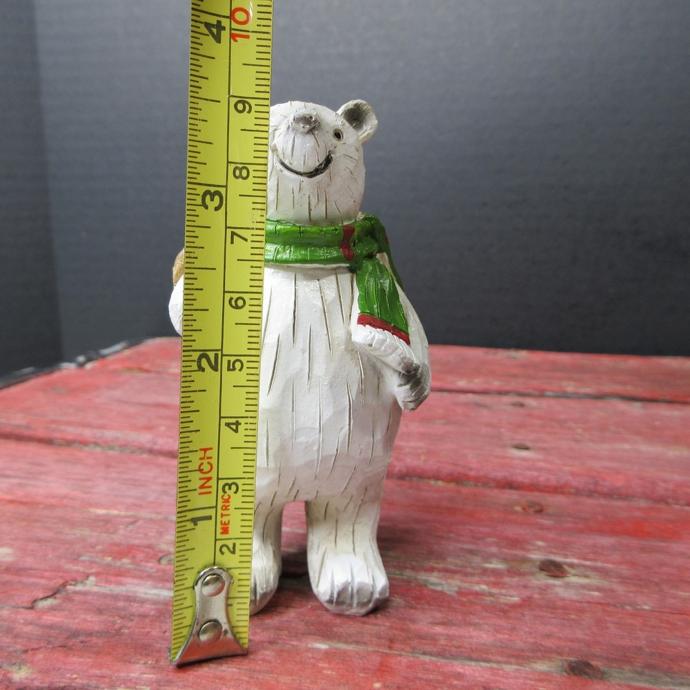 Christmas Polar Bear Figurine Statue with Scarf & Sack Winter Holiday Decor NEW - Picture 7 of 8